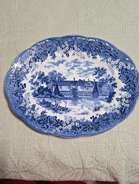J&GMeakin Blue & White Romantic England Ironstone Serving Platter  12 X 9 Inches